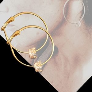 Elegant Gold Hoop Earrings With Rose Gold Crowns